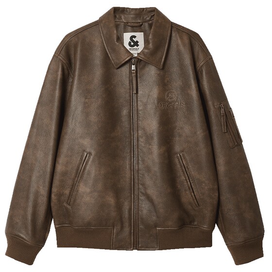 
Jack Jones men's spring fashion trendy versatile letter embroidered lapel loose leather jacket