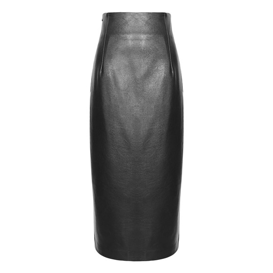 Autumn and winter women's leather skirt retro high pocket hip skirt super long side split skirt PU leather half -body long skirt