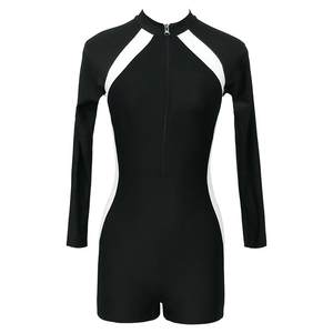 2025 new swimsuit for women's hot spring sports one-piece flat angle conservative slimming belly protection sun protection long sleeves swimming