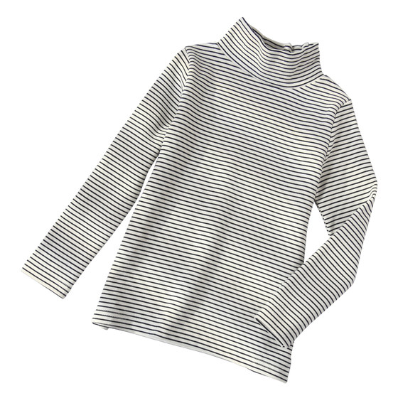 
Children's base shirt for girls autumn and winter boys top striped half turtle neck pure cotton long sleeve T-shirt underneath autumn and winter