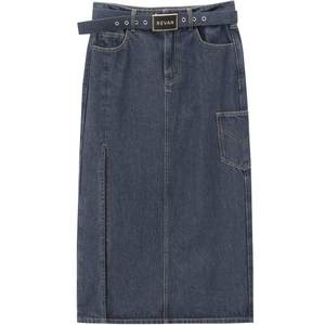 
REVAN Rui Fan designer retro style slit denim long skirt RN91507215