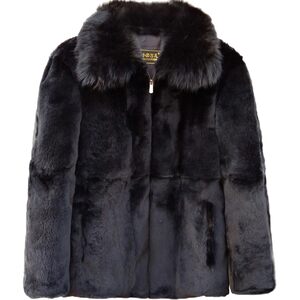 Men's fur coat stand collar fur coat winter new rabbit fur hooded fox fur collar mid-length leather coat