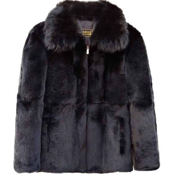 Men's fur coat stand collar fur coat winter new rabbit fur hooded fox fur collar mid-length leather coat