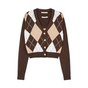 
REVAN Rui Fan designer college style diamond check sweater cardigan RM70106314