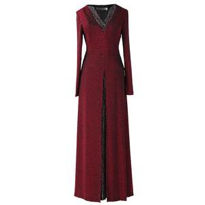 
Middle-aged noble and elegant temperament dress Spring and Autumn new spliced slim long V-neck knitted a-line skirt 265