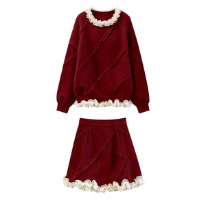 
Maternity dress suit autumn and winter 2026 new pregnant mother New Year red thickened knitted sweater skirt two-piece set