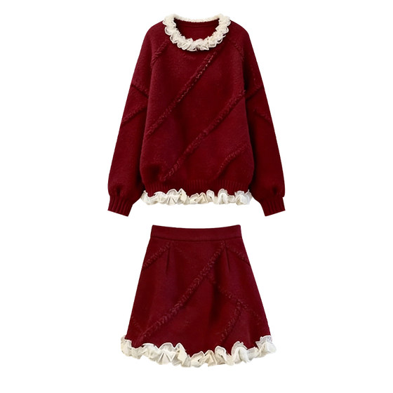 
Maternity dress suit autumn and winter 2026 new pregnant mother New Year red thickened knitted sweater skirt two-piece set