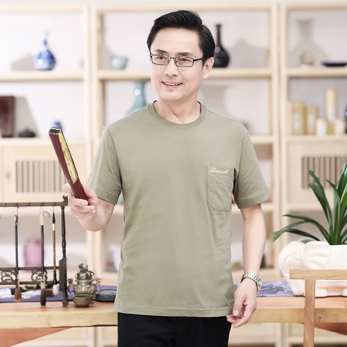 Летняя хлопковая однотонная футболка с круглым воротником, сезон 2021, для среднего возраста, 40, оверсайз, короткий рукав, большой размер