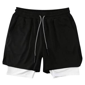 Sports five -point shorts, men's summer fake two pieces of running, leisure and fitness training, fast dry American basketball double -layer pants
