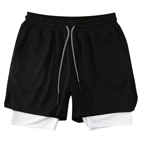Sports five -point shorts, men's summer fake two pieces of running, leisure and fitness training, fast dry American basketball double -layer pants