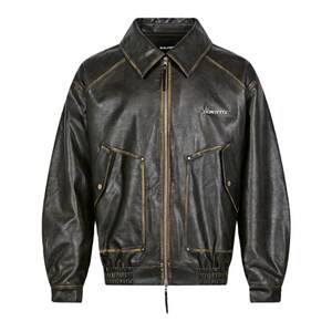
Wang Lujie's same style PASET trendy brand American retro polished leather jacket men's double zipper Maillard motorcycle jacket