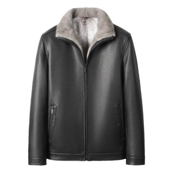 
New Zealand imported red deer deerskin genuine leather cross mink liner lapel fur Haining winter men's leather jacket