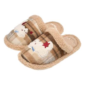 Cute warm anti-slip couple cat velvet cotton slippers for women