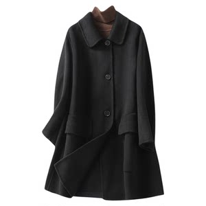
Woolen coat women's mid-length black Korean style loose double-sided woolen spring and autumn new single-breasted light luxury wool coat