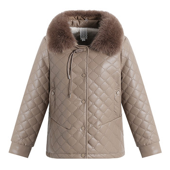 
Mother's winter fashionable velvet thickened leather cotton coat