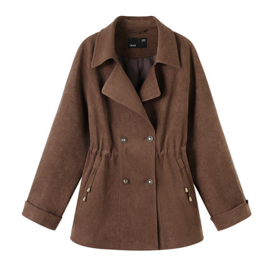 
YBAI/Yibai 2025 new autumn fashion versatile one-hand-length double-breasted waist-sleeved windbreaker jacket for women
