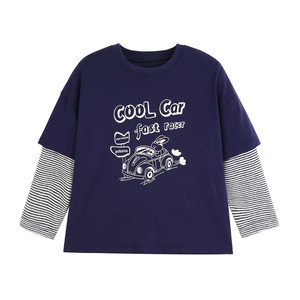 
Yantaijia children's clothing boys fake two-piece striped T-shirt 2026 spring new parent-child wear mother-child long-sleeved tops