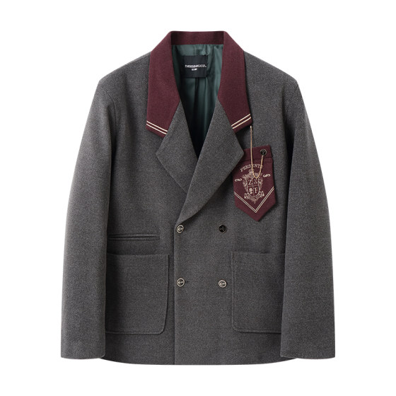 
Baikouyang [Magic Academy] British Academy style clay thickened contrasting burgundy badge suit jacket for men