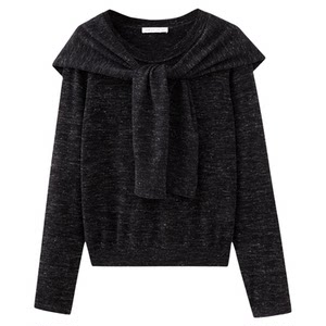 
Shuiyunjian dark gray wool and linen blended sweater women's shawl sweater top long-sleeved pullover layering 2026