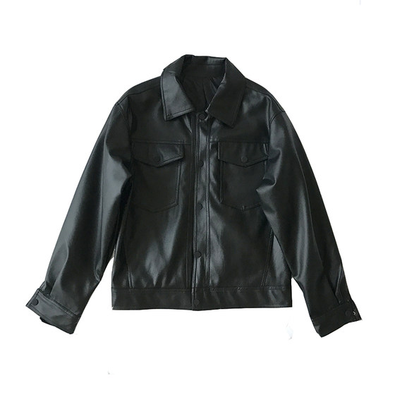 Lin Wanwan Korean loose boy short pu leather jacket BF motor motorcycle suit leather jacket men autumn