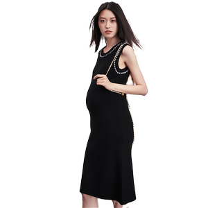 SELLYNEAR maternity dress spring and summer dress fashionable elegant classic small fragrance style knitted round neck vest skirt
