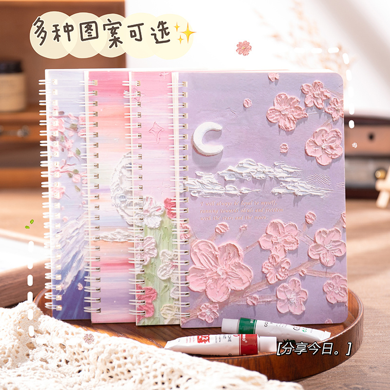 Coil notebook notebook thickened 60 cartoon coil notebook creative cute children stationery student notebook a5 notebook high color value 3d oil painting notebook girl heart rollover spiral notebook