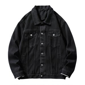 
Autumn and winter fleece denim jacket men's loose black removable cotton thickened jacket trendy warm cotton coat