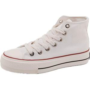 
Global women's shoes white canvas shoes high top women's casual shoes versatile thick sole sneakers white shoes height-enhancing shoes