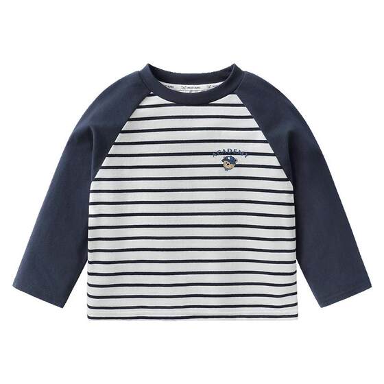 
Right European boys' striped bottoming shirt girls' long-sleeved T-shirt children's inner top with contrasting color spring and autumn new children's clothing