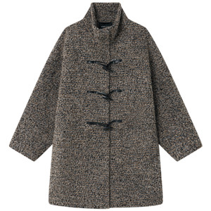 
Halo Luu gray horn button wool coat for women winter 2025 new thickened mid-length stand-up collar woolen coat