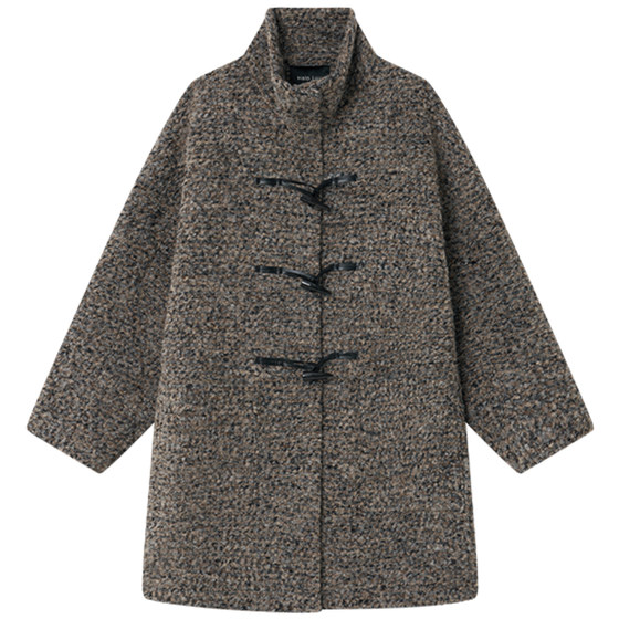 
Halo Luu gray horn button wool coat for women winter 2025 new thickened mid-length stand-up collar woolen coat