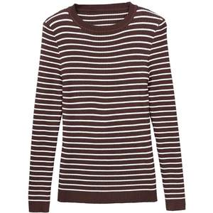 
Round neck striped knitted base shirt stretch fashion top 2025 autumn and winter new women's versatile long-sleeved sweater for women