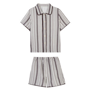 
JoyceBra Japanese literary style striped cotton pajamas for women summer 2026 new short-sleeved home wear set