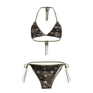 
European and American hotties sexy star bikini three-piece mesh long-sleeved cover-up seaside resort style hot spring swimsuit for women