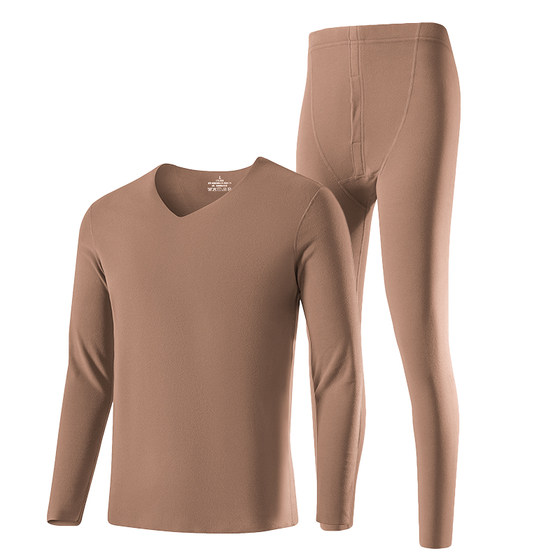 German velvet traceless underwear men's suit winter cold-proof and warm double-sided velvet V-neck long-sleeved T-shirt white autumn clothes and autumn pants