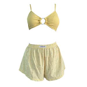 
New niche cute cartoon girl loose long-sleeved shirt bikini flat corner four-piece vacation spa swimsuit