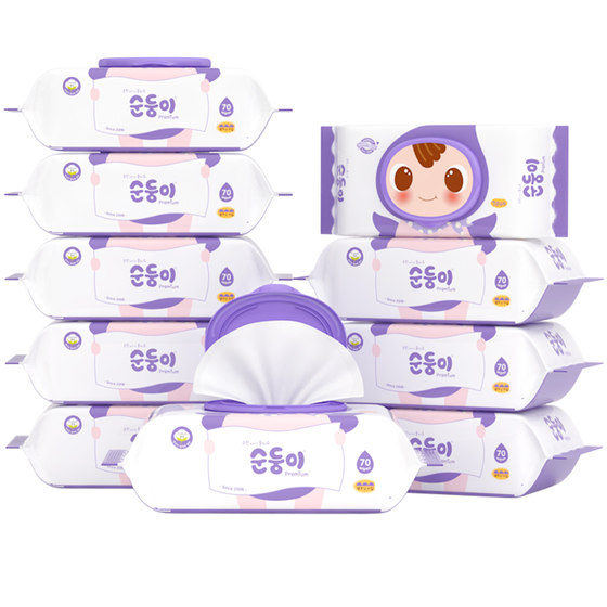 Shunshuner baby wipes imported from South Korea, special wet wipes for baby and children's hands and mouth, 3D embossed 70 pieces, 10 large packs