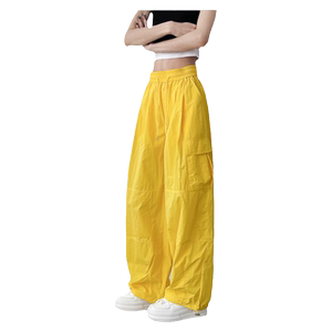 Yellow dopamine wide -leg pants female summer large size fat MM loose workmanship casual pants ice silk thin sports straight pants
