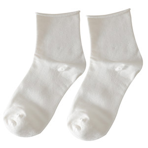 
White socks, women's curled mid-calf socks, spring and autumn short socks, Japanese pure cotton student milk white solid color loose socks