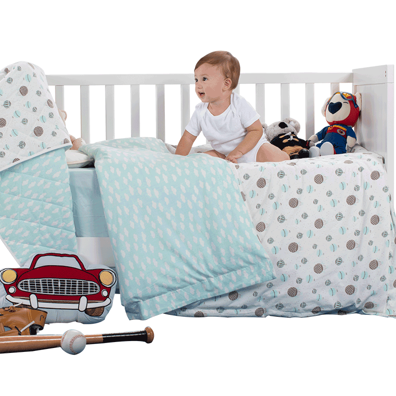 Mengjie baby infant knitted three -piece baby child pure cotton bed sheet sheet sheet sheet sheet was set, baby pillow shelter