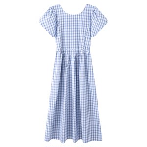 
Painting style drawwind plaid small flying sleeve dress women's 2026 new summer pure cotton temperament short-sleeved long skirt summer