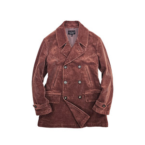 
Sileb brick red corduroy double-breasted mid-length suit coat men's American retro corduroy windbreaker jacket