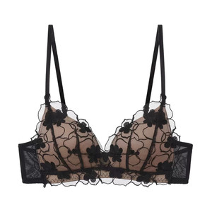 
French embroidered lace underwear women's triangle cup without steel ring sexy pure lust style ultra-thin small bra bra set