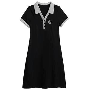 POLO Polo Collar Dress Women's Summer Embroidery reduces age and slims down temperament Large size Casual Sports Mid length A-line Dress