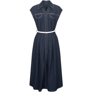 
Yixiang Liying Sleeveless Imitation Denim Shirt Dress Women's 2026 Summer New Style Waist Slim Retro Skirt