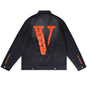 Vlone Destroy the large V -line logo printing embroidery gradient water washing, old loose denim jacket men and women, the same model