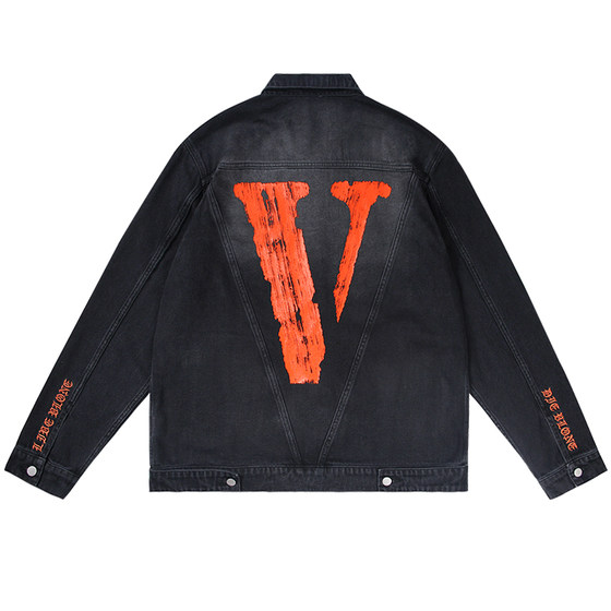 Vlone Destroy the large V -line logo printing embroidery gradient water washing, old loose denim jacket men and women, the same model