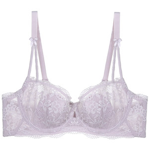 Underwear women's thin breasts showing small summer French ultra -thin purple girl pure desire lace lace small breast soft steel ring bra