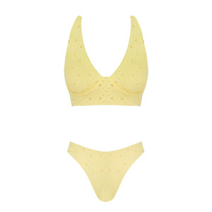 
OCEAN MYSTERY Turmeric Halter Sexy Bikini Women's Three-dimensional Pattern Slim Split Swimsuit Women's Suit