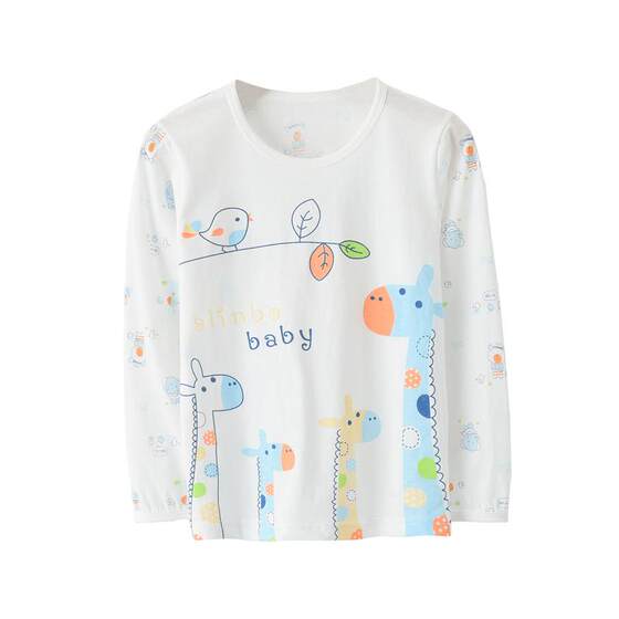 Children's long-sleeved T-shirt thin cotton top single piece base boys and girls pajamas air-conditioning clothes for middle and big children in summer
